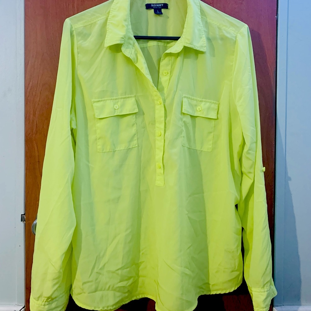 Light weight, half button, lime green shirt